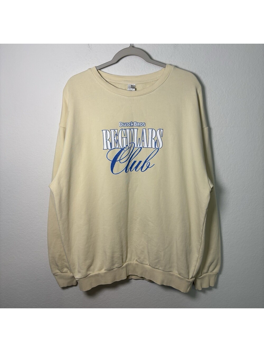 Ductch Bros “Regulars Club” Sweatshirt Crewneck Cream Blue Unisex Size Large EUC